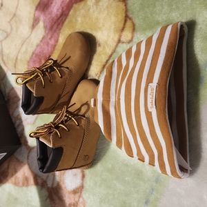 Baby size 4 Timberland booties with hat